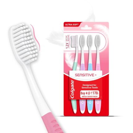 Colgate Gentle Sensitive Soft Bristles Manual Toothbrush For Adult Combo Pack Offer - 4Pcs, Multi Colour