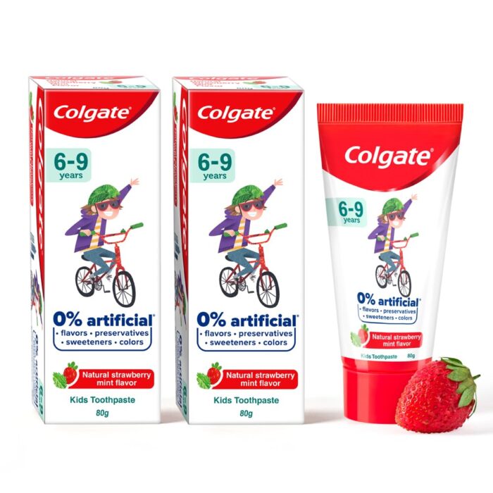 Colgate Kids Cavity Protection Toothpaste 6-9 Years, 160g (80g x 2), Natural Strawberry Mint Flavour, 0% Artificial
