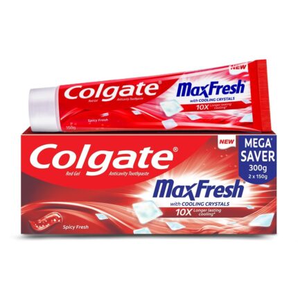 Colgate MaxFresh Toothpaste, Red Gel Tooth Paste with Menthol for Super Fresh Breath, 300g, 150g X 2 (Spicy Fresh) (Combo Pack Offer)