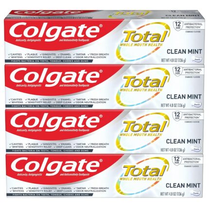 Colgate Total Toothpaste, Clean Mint, 4.8 ounce - 4 pack