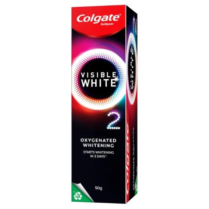 Colgate Visible White O2, Teeth Whitening Toothpaste, Peppermint Sparkle, 50g, Active Oxygen Technology, Enamel Safe Teeth Whitening Product & Colgate Visible White O2 Toothbrush - 2pcs