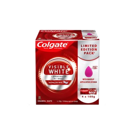 Colgate Visible White Toothpaste with Makeup Applicator Sponge, Teeth Whitening Starts in 1 week - 400gm (4x100g) (Combo Pack Offer)