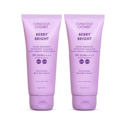 Conscious Chemist® Sunscreen SPF 50 PA++++ | 100g | Sunscreen for Oily Skin, Gel Sunscreen, Niacinamide with Black Berry Extract, Lightweight, Water Resistant, All Skin Types - Berry Bright