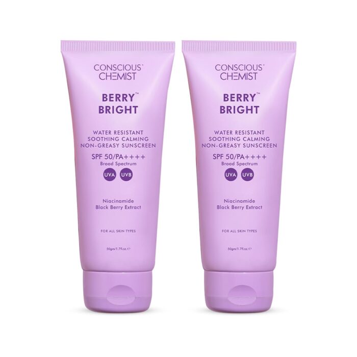 Conscious Chemist® Sunscreen SPF 50 PA++++ | 100g | Sunscreen for Oily Skin, Gel Sunscreen, Niacinamide with Black Berry Extract, Lightweight, Water Resistant, All Skin Types - Berry Bright
