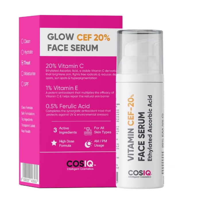 Cos-IQ 20% Vitamin C Serum, 30ml | With Vitamin E & Ferulic Acid | Glowing & Brightening Skin | Anti-Aging Serum for Wrinkles, Fine Lines & Dark Spots | All Skin Types | 30-Days Pack