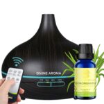 DIVINE AROMA Wood Grain Aroma Diffuser 500ml Ultrasonic Cool Mist with Remote Control & Name Essential Oil 10 for Home Fragrance,Office,Spa,Bedroom,Leaving Space,Hotel & Saloon (Lemongrass)