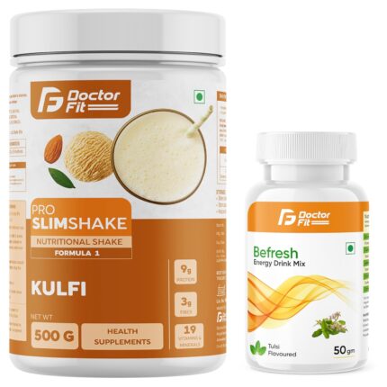 DOCTORFIT Befresh Energy Drink Mix (Tulsi) + Protein Shake Formula 1 for Weight Loss Protein Powder (Kulfi Flavour) Combo Offer (550gm)