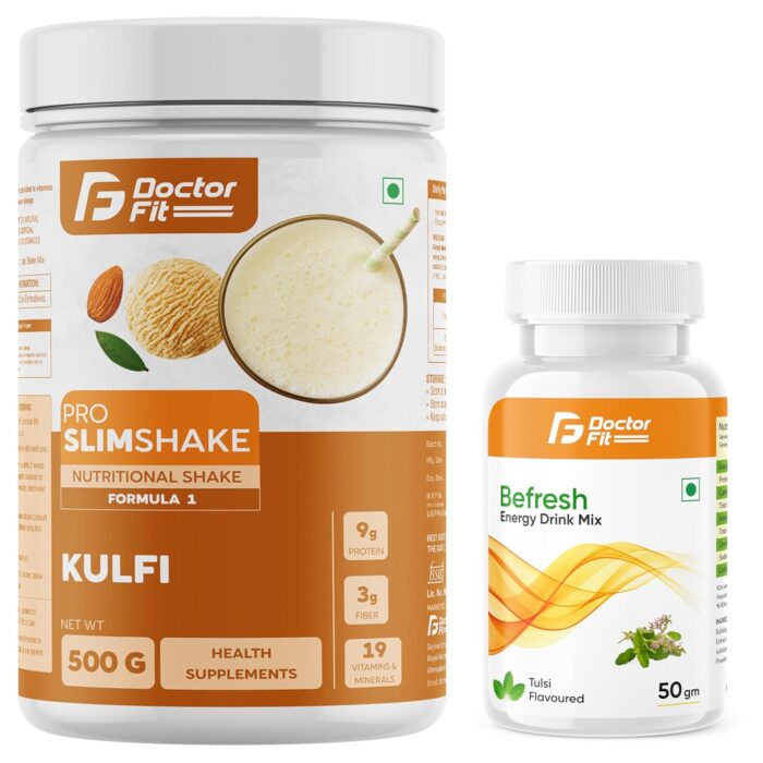 DOCTORFIT Befresh Energy Drink Mix (Tulsi) + Protein Shake Formula 1 for Weight Loss Protein Powder (Kulfi Flavour) Combo Offer (550gm)