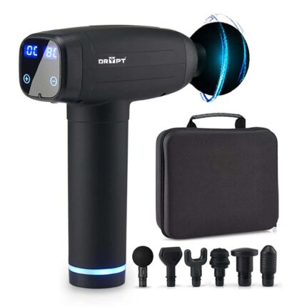 DR PT Gun Massager for Athletes Handheld Neck & Back Massager | 6 Specialized Heads | LED Touch Panel |30 Speed Level for Full Body with Premium Carry Bag (2 Year Warranty, Black) (LCD Medium)