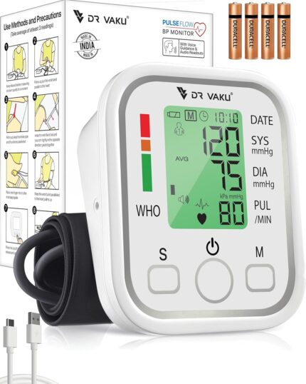 DR VAKU®️ BP Monitor Fully Automatic Blood Pressure Machine to Check Digital Accurate Level for Home Monitoring Device with Talking Function,Large Display + Cuff Kit Best Accurate Apparatus Measurement- White