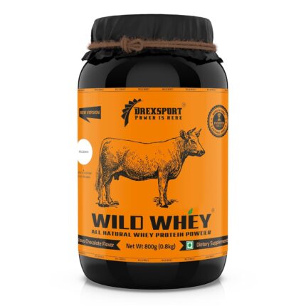 DREXSPORT Wild Whey Protein Powder – Chocolate – All-Natural Blend Based on Whey Protein Isolate – 1kg Jar (800g Net) – Premium A2 Grass-Fed Whey from Organic Farms