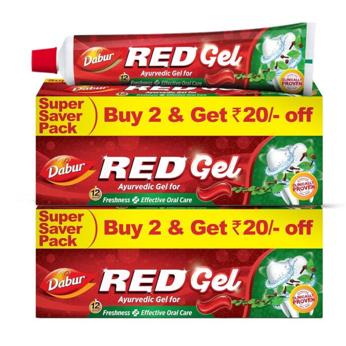 Dabur Red Gel Ayurvedic Toothpaste - 600g (150g x 4) | Reduction in Bad Breath, Plaque & Gingivitis | Freshness with Protection | For Healthy Gums & Effective Dental Care