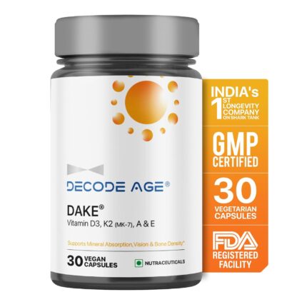 Decode Age DAKE® Supplement, Supports Vision, Immunity, Bone, Heart and Skin Health, Vitamin D3, K2 (MK7), A & E 30 Veg Capsules