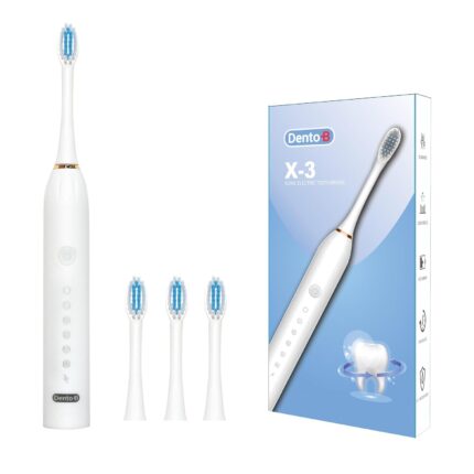 Dento-B Adult X-3 Sonic Electric Toothbrush With 3 Brush Heads 6 Brushing Modes 42000 Vibrations Per Minute 2 Hours Charging Lasts Upto 60 Days Ipx7 Waterproof Head 1 Year Warranty Multicolor (White)