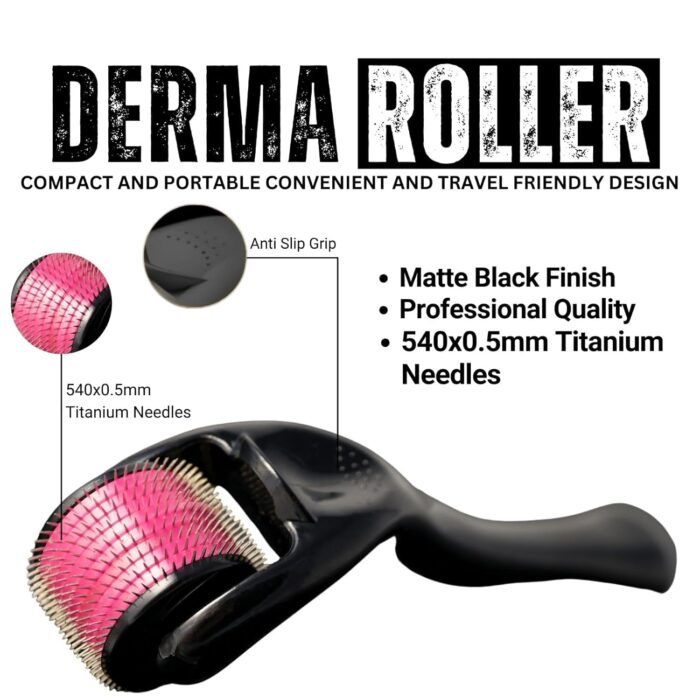 Derma Roller 0.5 For Hair Growth - Hair Roller 0.5 mm with 540 Titanium Needles, Repairs Damaged Hair, Activates Hair Follicles | For Hair Fall & Hair Thickening | Reduces Acne Scars | Safe & Effective To Use & Gentle on Skin