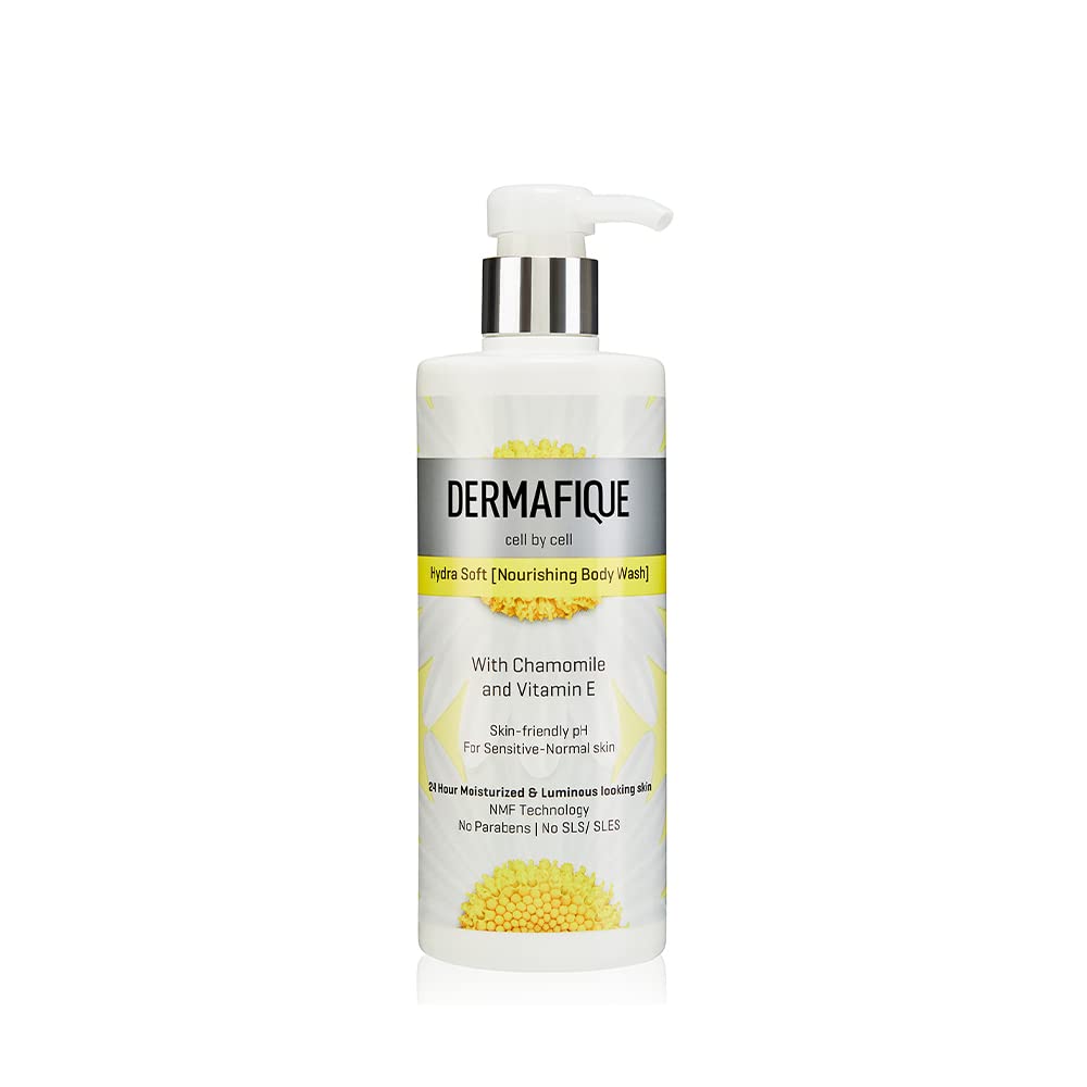 Dermafique Hydra Soft Nourishing Body Wash – 500ml, Showergel for Women & Men, No Parabens/SLS/SLES, With Vitamin E & Chamomile, Suitable for Sensitive - Normal Skin | Dermatologist Tested