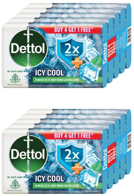 Dettol Icy Cool Bathing Soap Bar With 2x Menthol (625gm), 125gm, Pack of 10
