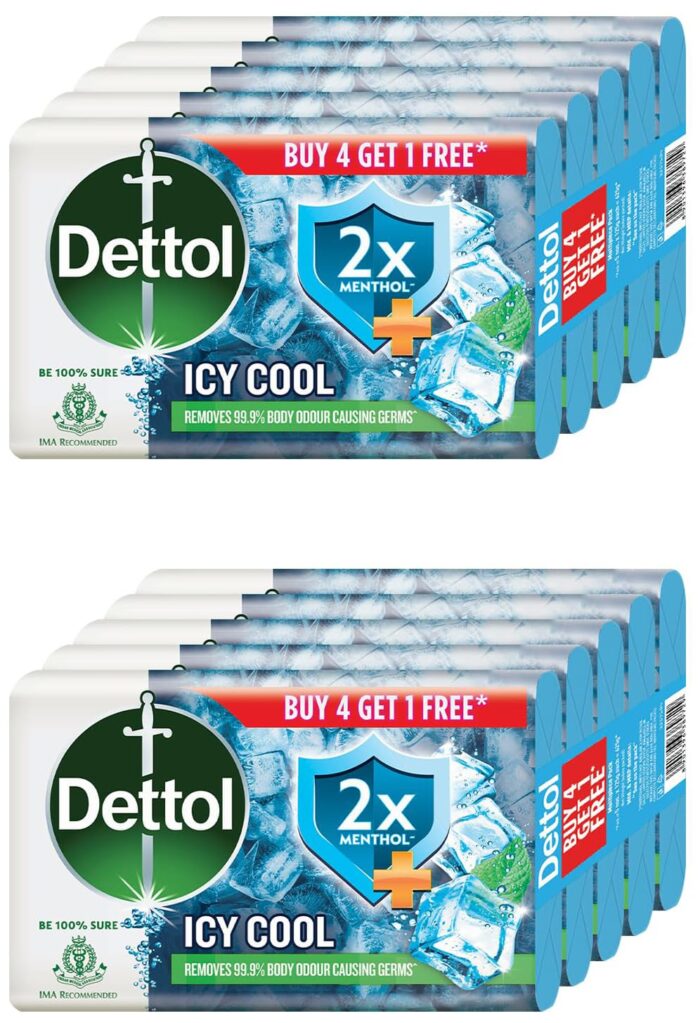 Dettol Icy Cool Bathing Soap Bar With 2x Menthol (625gm), 125gm, Pack of 10