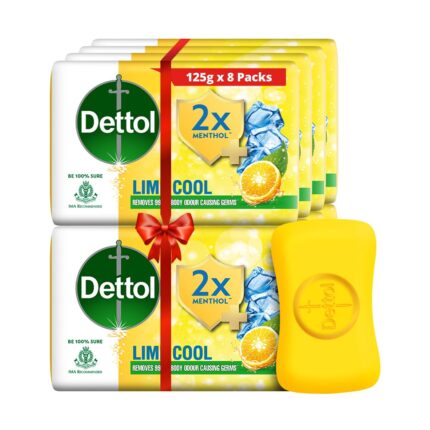 Dettol Lime Cool Bathing Soap Bar with 2x Menthol, 125gm Pack of 8