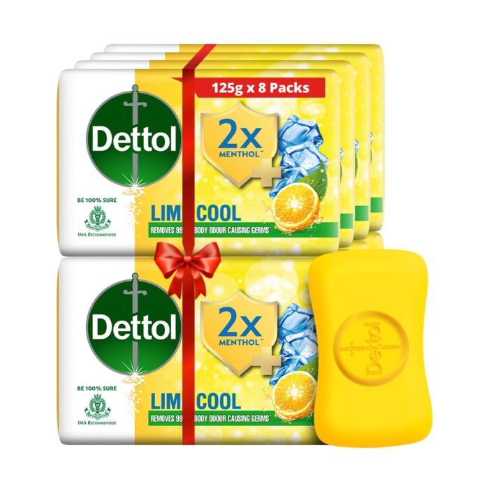 Dettol Lime Cool Bathing Soap Bar with 2x Menthol, 125gm Pack of 8