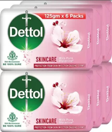 Dettol Skincare Bathing Soap Bar, Pure Glycerine (6 x 125 g)