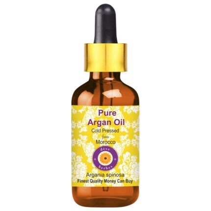 Deve Herbes Pure Argan (Moroccan) Oil (Argania spinosa) with Glass Dropper | Cold Pressed | Natural | Undiluted | For Diluting Essential Oils | For Hair, Skin & Massage | Men & Women | 100ml