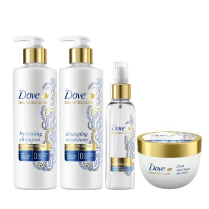 Dove Beautiful Curls Sulphate Free Shampoo 380ml,Detangling Conditioner 380ml,Deep Moisture Miracle Hair Mask 300ml and Curls Defining Hair Gel 100ml,Up to 48 Hours Curl Shape Definition,(Combo Pack)