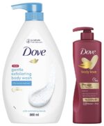 Dove Body Love Pro Age Body Lotion for Mature Skin 48hrs Moisturisation 400 ml & Dove Gentle Exfoliating Nourishing Body Wash, Mild Cleanser Moisturizes Skin, Balances Ph, For All Skin Type, 800 ml