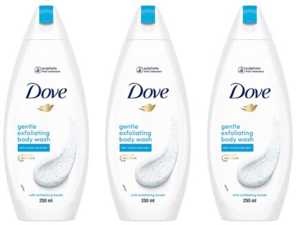 Dove Gentle Exfoliating Nourishing Body Wash, Mild Cleanser Moisturizes Skin, Balances Ph, For All Skin Type, 250 ml (Pack of 3)