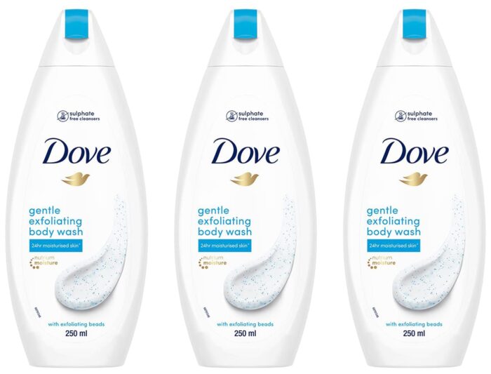 Dove Gentle Exfoliating Nourishing Body Wash, Mild Cleanser Moisturizes Skin, Balances Ph, For All Skin Type, 250 ml (Pack of 3)