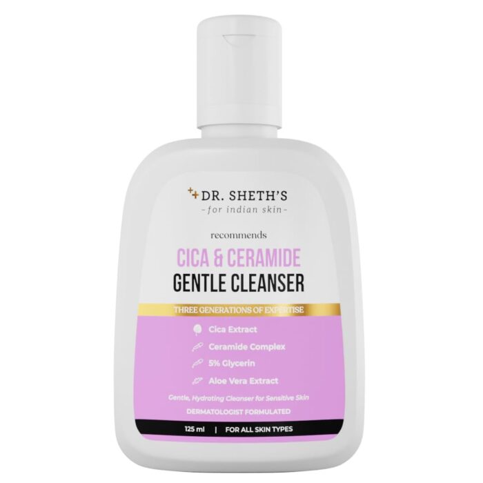 Dr. Sheth's Cica & Ceramide Gentle Cleanser|Hydrating Face Wash For Normal, Dry & Sensitive Skin|With 5% Glycerin & Aloe Vera|Face Wash For Men & Women|125Ml