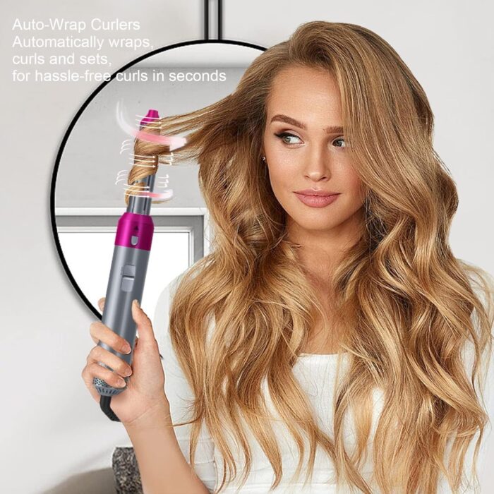 Drumstone (Special 10 Years Warranty)5-in-1 Hair Dryer and Air Brush Multi-Functional Styling Tool with Auto-Curl, Straightening, Volumizing & More (Brown & White)