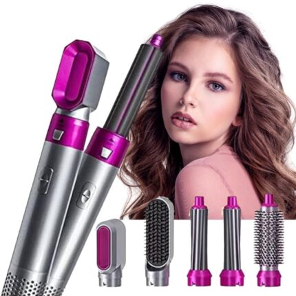 Drumstone 𝟏𝟐-𝐘𝐞𝐚𝐫 𝐖𝐚𝐫𝐫𝐚𝐧𝐭𝐲 5-in-1 Hot Air Brush Hair Styler for Women – Pink Airwrap with Negative Ion Technology | 5 Attachments for Straightening, Curling, Volumizing & Frizz Control