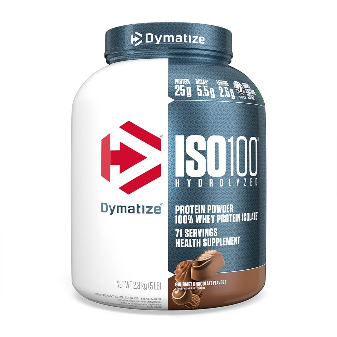 Dymatize Nutrition ISO100 Hydrolyzed Whey Protein Isolate | Fast-Digesting | Muscle Recovery Formula with Amino Acids | Low Sugar & Fat | Gourmet Chocolate | 5 lbs