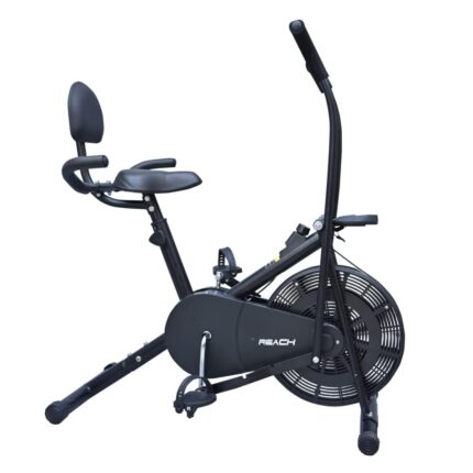 ELEV8 By Reach Ab-110 Bh Air Bike Exercise Cycle With Moving Or Stationary Handle With Back Support Seat & Side Handle For Support Cushioned Seat Fitness Cycle For Home Gym, Black