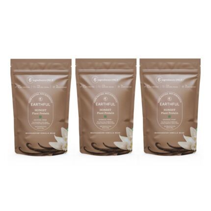 Earthful Honest Plant Protein | 24g Protein/Serving & 4.9g BCCAs | For Weight Management, Energy, Muscle Support & Recovery | Made with Pea & Brown Rice | Madagascar Vanilla - 481g | Pack of 3