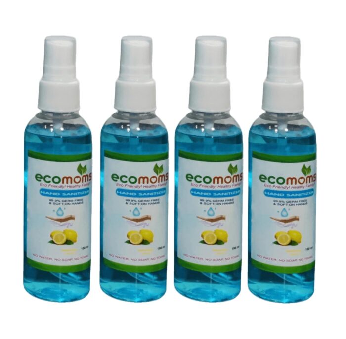 Ecomoms Hand Sanitizer 100ml 99.99% Effective Against Germs -75% Alcohol | Skin Friendly and Safe for Kids | Instant Germ-Free Protection (100ml, Pack of 4)