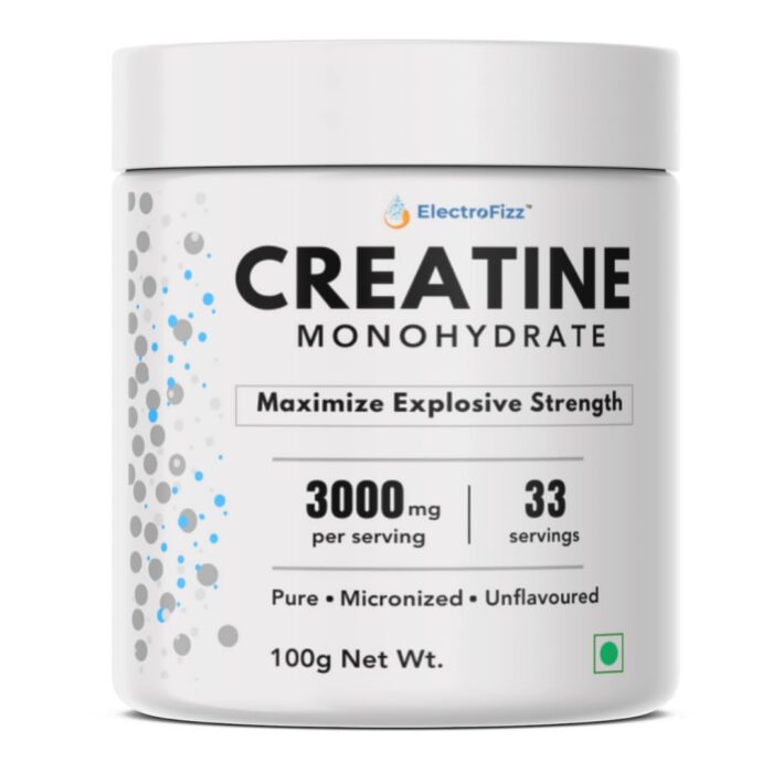 ElectroFizz Pure Micronised Creatine Monohydrate (Unflavoured, 33 Servings) | Scientifically Researched to Build Muscle, Boost Strength & Enhance Performance- 100 gm Pack