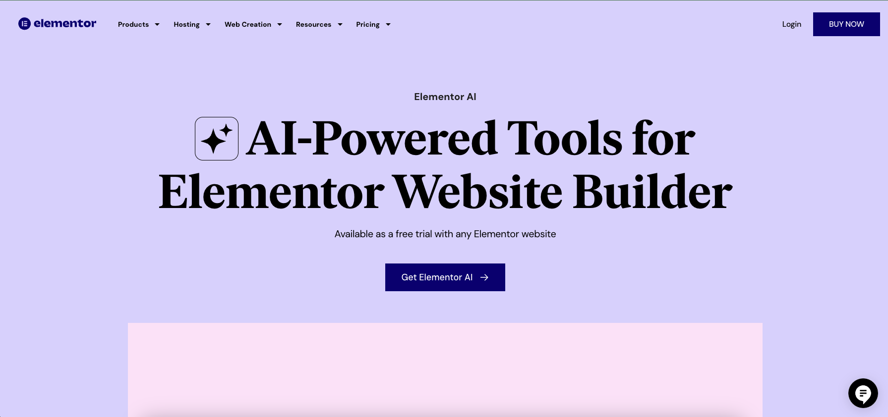 screenshot of elementor AI website builder homepage