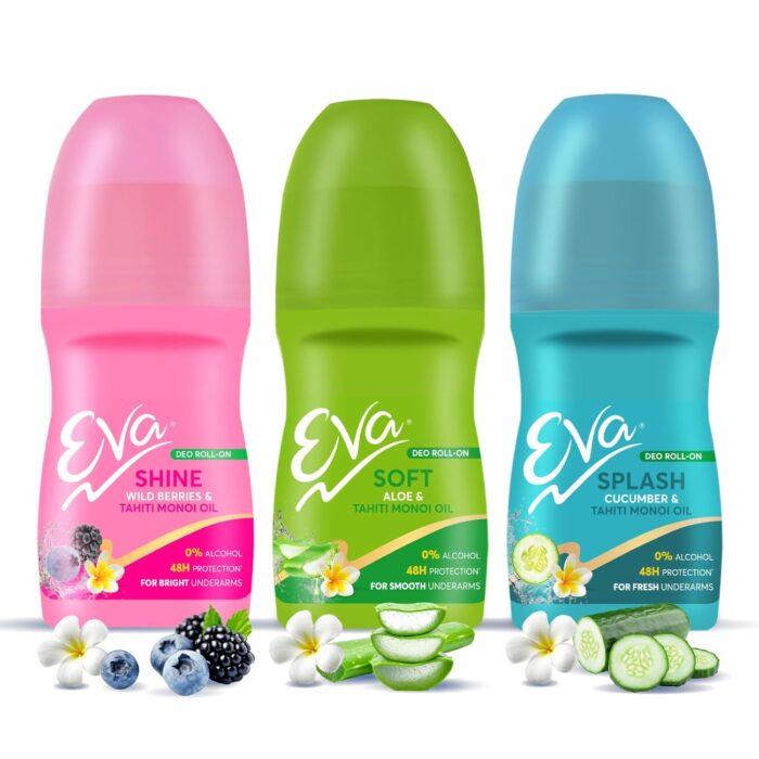 Eva Underarm Roll on Deodorant | For Bright, Fresh & Smooth Underarms| with Wild Berries, Aloe & Cucumber flavor | Alcohol & Aluminium Free | For Women (25ml. pack of 3)