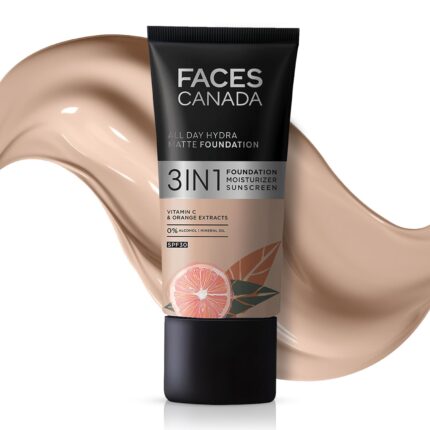 FACESCANADA All Day Hydra Matte Foundation|3-In-1 Foundation + Moisturizer Cream + Spf 30|24 Hr Aloe Hydration&Vitamin C|10Hr Long Wear|Medium To High Buildable Coverage|Rich Ivory 013|25Ml,Pack Of 1