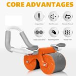 FARIOX Automatic Rebound Abdominal Wheel, Ab Roller Wheel with Timer Elbow Support for Beginners, Exercise Double Wheel with Knee Mat Holder for Body Fitness Strength Training Home Gym