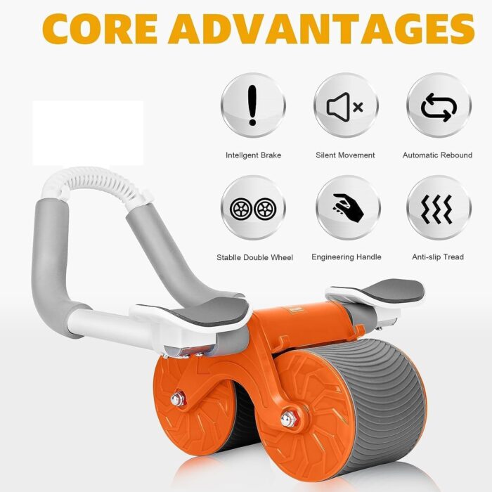 FARIOX Automatic Rebound Abdominal Wheel, Ab Roller Wheel with Timer Elbow Support for Beginners, Exercise Double Wheel with Knee Mat Holder for Body Fitness Strength Training Home Gym