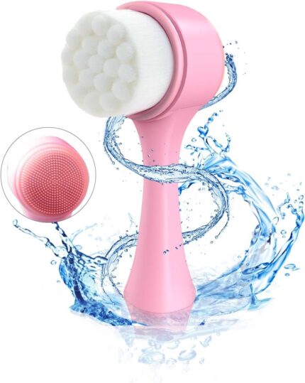 FICTIOUS Dual Face Brush Facial cleaning brush with Soft Bristle & Silicone for Deep Pore Exfoliation Makeup 2 in 1 Face Brush PACK OF 1 MULTICOLOR