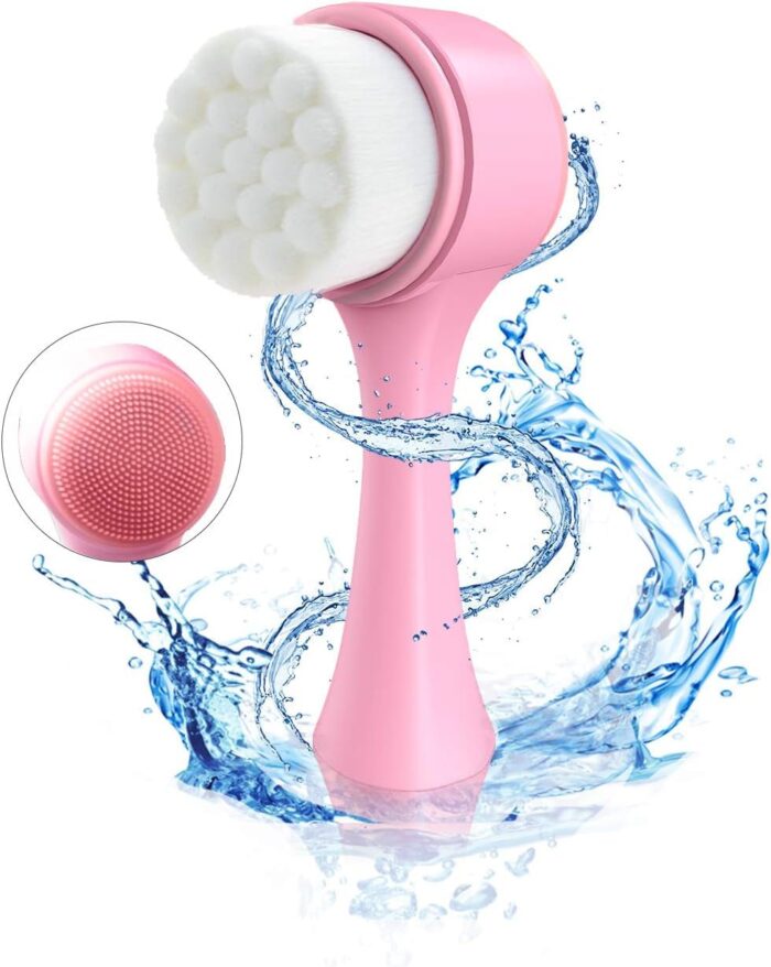 FICTIOUS Dual Face Brush Facial cleaning brush with Soft Bristle & Silicone for Deep Pore Exfoliation Makeup 2 in 1 Face Brush PACK OF 1 MULTICOLOR