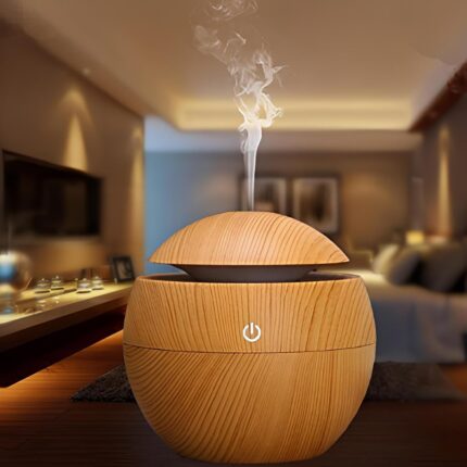 FLOVTRIX Wooden Cool Mist Humidifier Aroma Diffuser, Ultrasonic Essential Oil Diffuser with LED Night Light, Compact, Portable, USB Powered, Ideal for Home, Office, Vehicle
