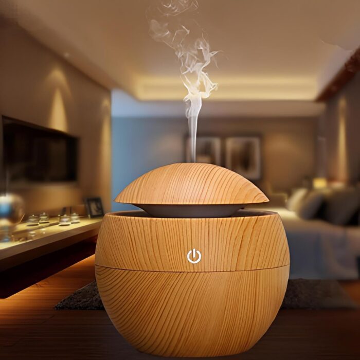FLOVTRIX Wooden Cool Mist Humidifier Aroma Diffuser, Ultrasonic Essential Oil Diffuser with LED Night Light, Compact, Portable, USB Powered, Ideal for Home, Office, Vehicle