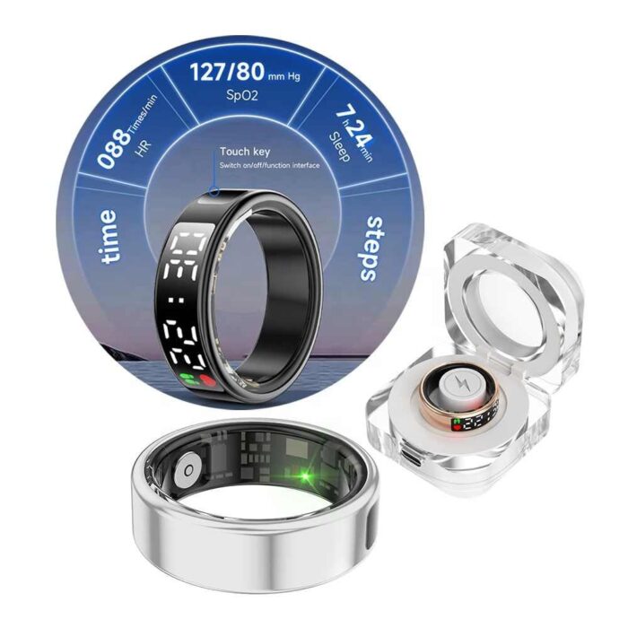 FYFIT Smart Ring with Health Monitoring, IP68 Waterproof, Fitness Tracker, Heart Rate Monitor, SpO2, Sleep Tracking, 5-Day Battery Life, Stainless Steel (Midnight Black, 13-22.3 mm)