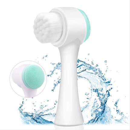 Face Wash Massage Brush - Manual Facial Cleansing Brush 3D Double-Sided Soft Brush, Silicone Deep Pore, Exfoliation, Remove Makeup, Massaging Rejuvenating Delicate Face Skin (Blue)