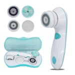 Facial Cleansing Brush, 4-in-1 Waterproof Electric Face Scrubber with 2 Speeds Adjustable, Rechargeable Face Brushes for Cleansing Exfoliating and Removing Blackhead (Green)
